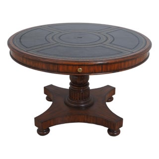 Maitland Smith Round Mahogany Leather Top Center Table For Sale