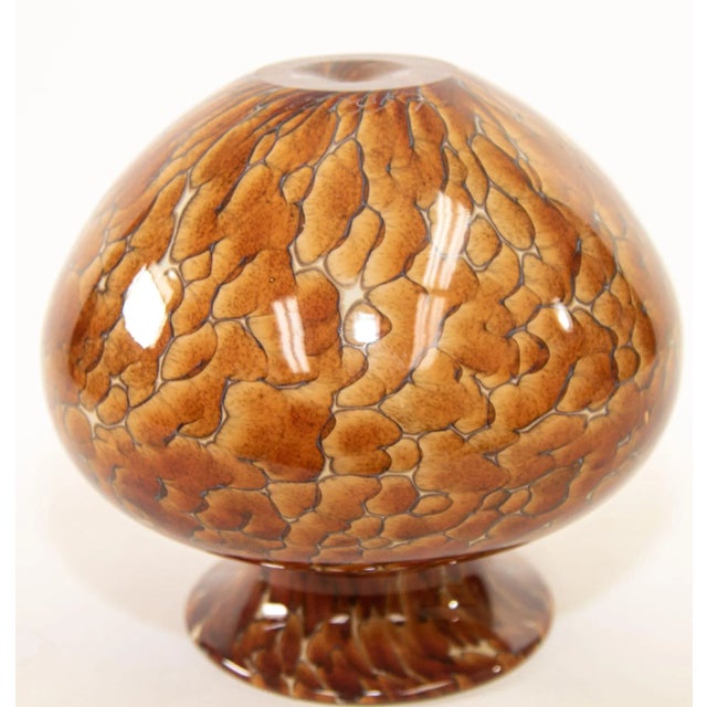 Amber Murano Style Leopard Tortoise Brown and Beige Signed Art Glass Large Vase For Sale - Image 8 of 13