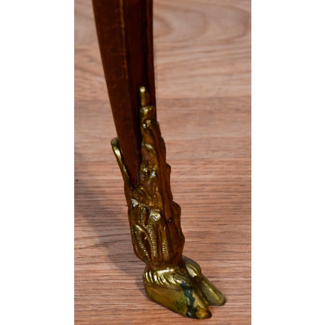 c.1910 French Louis XV Walnut Coffee Table With Satinwood Inlay & Green Marble Top Bronze Mounts For Sale - Image 15 of 16