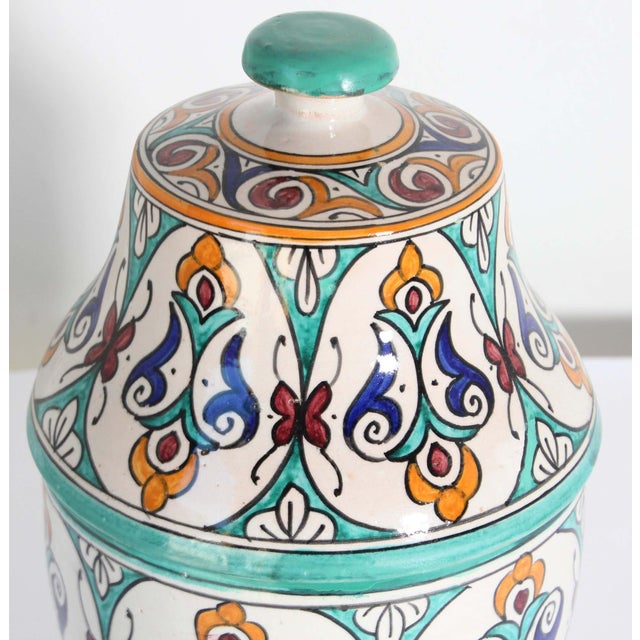 Glazed Moorish Ceramic Covered Jar Handcrafted in Fez Morocco For Sale - Image 14 of 15
