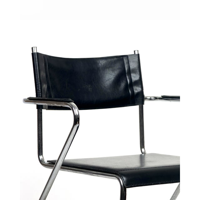 Vintage Cantilever Armchairs in Black Leather and Chrome, 1970s, Set of 4 For Sale - Image 6 of 8