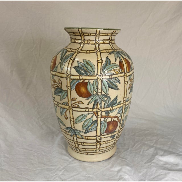 Vintage Asian Style Ceramic Vase With Hand Painted Bamboo and Peaches ...