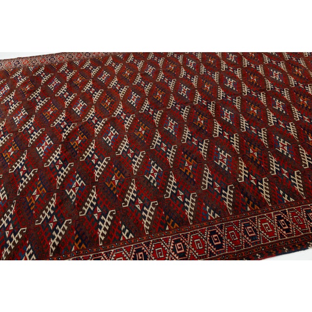Antique Turkmen Yamoud Wool Rug With Diamond Lattice and Eagle Motif Borders For Sale - Image 10 of 12