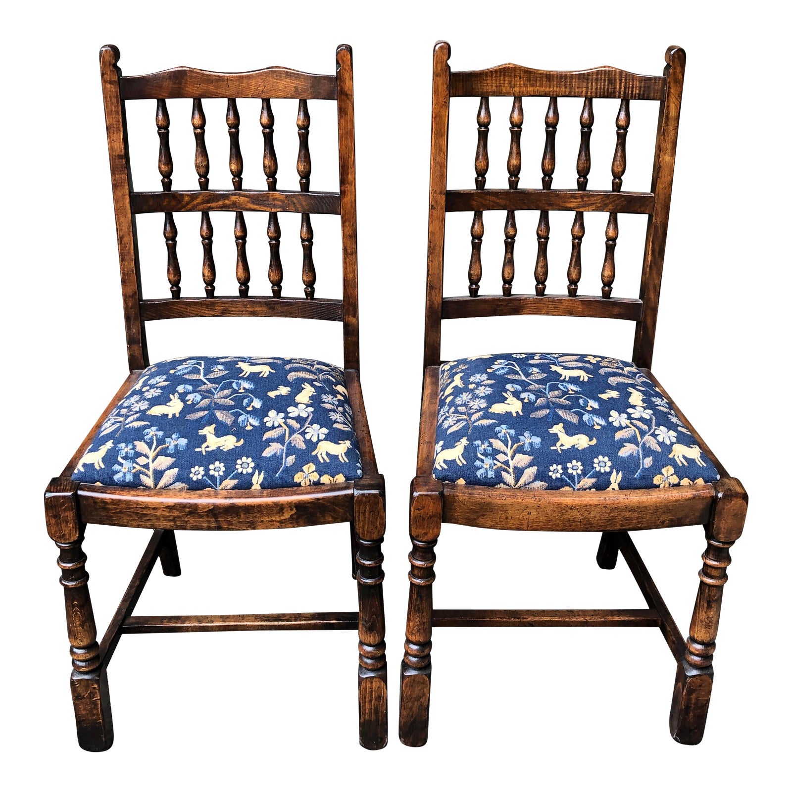 Spindle Back Chairs With Upholstered Seats- A Pair | Chairish
