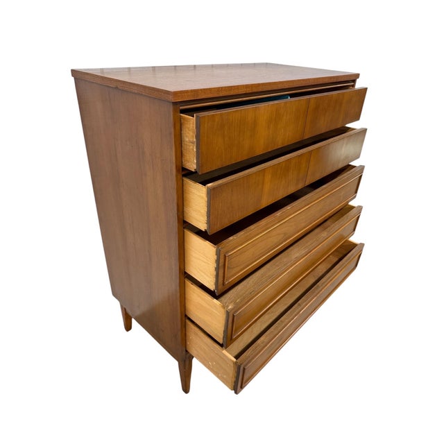 Wood Mid-Century Modern Walnut 5-Drawer High Chest For Sale - Image 7 of 7