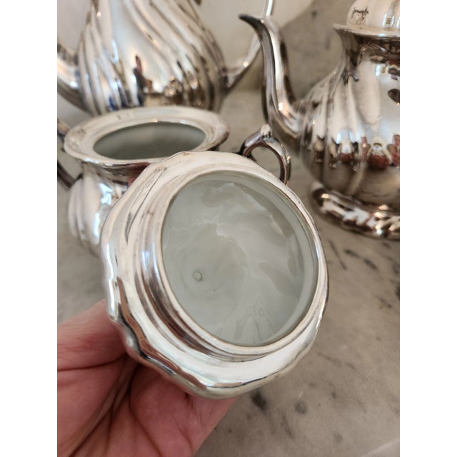 Art Deco German Silver Enamel Tea & Coffee Service, Attributed to Wmf, Circa 1930s For Sale - Image 11 of 12