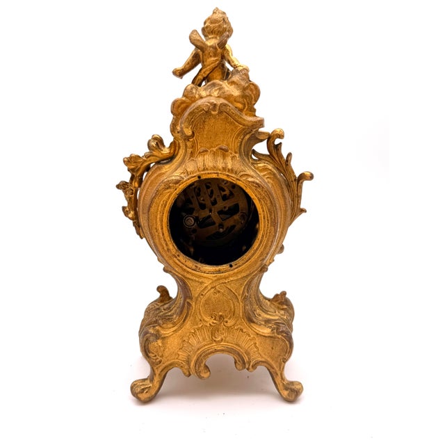 Late 19th Century Late 19th Century Antique French Louis XV Style Gilt Boudoir Clock by Jennings Brothers - Model 697 For Sale - Image 5 of 10