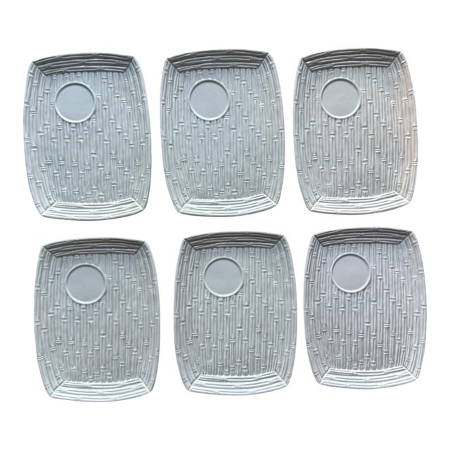 1980s Italian Bamboo Majolica Appetizer Plates - Set of Six For Sale