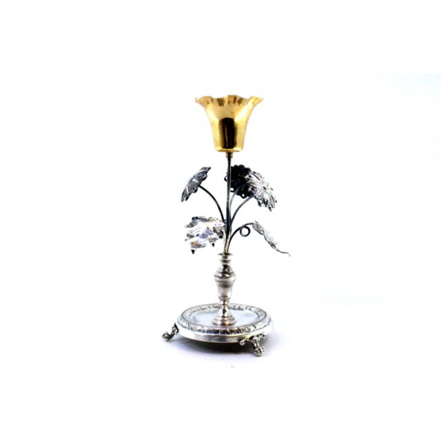 Metal Silver Toothpick Holder with Flower Applications, Gold Chalice with Engravings and Claw-Shaped Feet For Sale - Image 7 of 9
