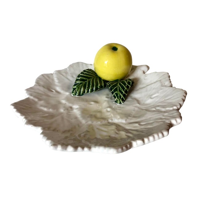 1970s Majolica Apple Leaf Decorative Plate From Portugal For Sale