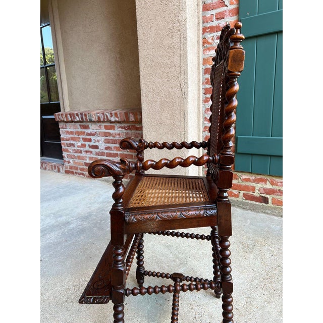 Antique French Child High Chair Renaissance Barley Twist Carved Oak Caned C1890 For Sale - Image 12 of 18