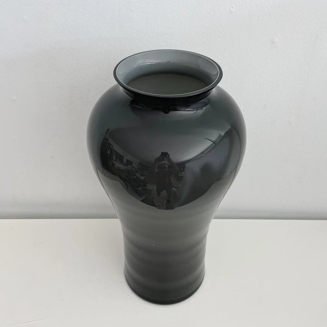 Cenedese Vintage Smokey Gray Signed Cenedese Murano Cased Glass Large Vases For Sale - Image 4 of 9