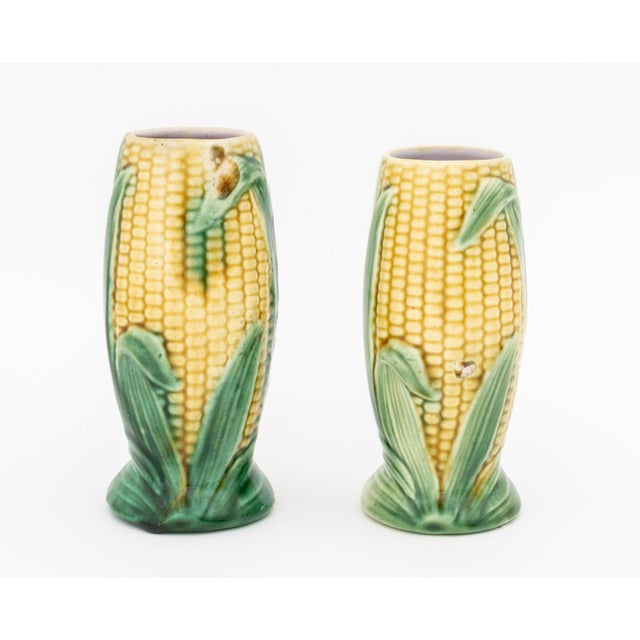 19th Century English Majolica Corn Pitcher and Vases, 3 Pieces For Sale - Image 5 of 14