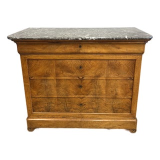 French Louis Philippe Chest or Commode Burl Walnut W/Marble Top For Sale