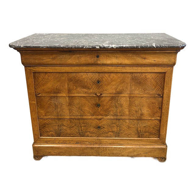 French Louis Philippe Chest or Commode Burl Walnut W/Marble Top For Sale