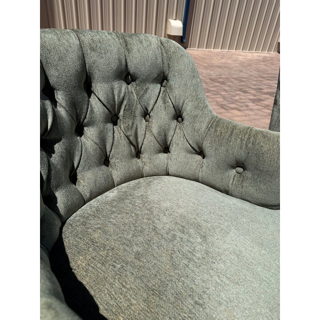 A Pair of Mid-Century Modern Tufted Barrel-Back Club Chairs For Sale - Image 4 of 9