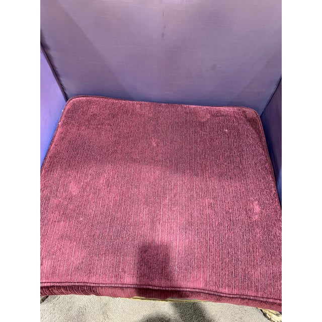 Lavender Silk Sofa Chair With Ornate Wood Frame and Pillow For Sale In Las Vegas - Image 6 of 12