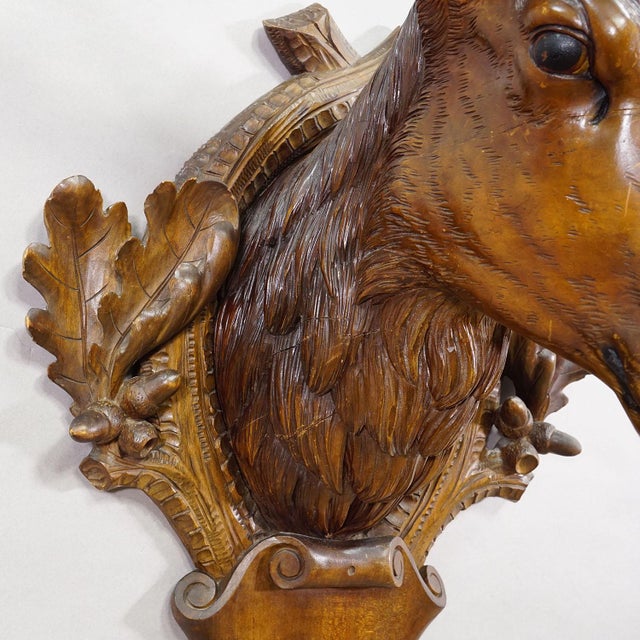 Large Naturalistic Black Forest Carved Stag Head, Ca. 1920s For Sale - Image 10 of 11