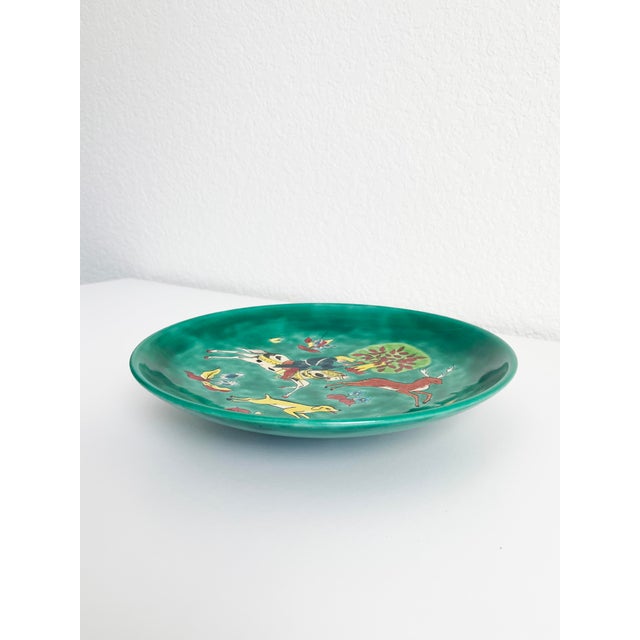 Figurative Vintage Limoges Emerald Green Wall Plate With Hunt Scene For Sale - Image 3 of 7