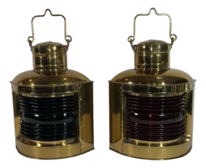 Pair of Solid Brass Port and Starboard Ships Lanterns