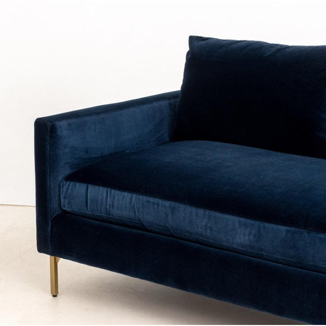 Contemporary Blue Velvet Upholstered Loveseat For Sale - Image 4 of 6