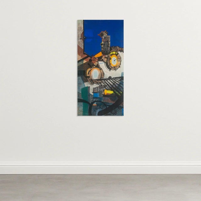 Industrial Geometric Abstraction, 1970s, Oil on Canvas, in Very Good conditions. Designed 1970 to 1979