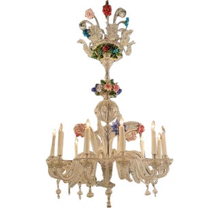 Antique Venetian Glass Multi-Colored Chandelier With 12 Lights For Sale
