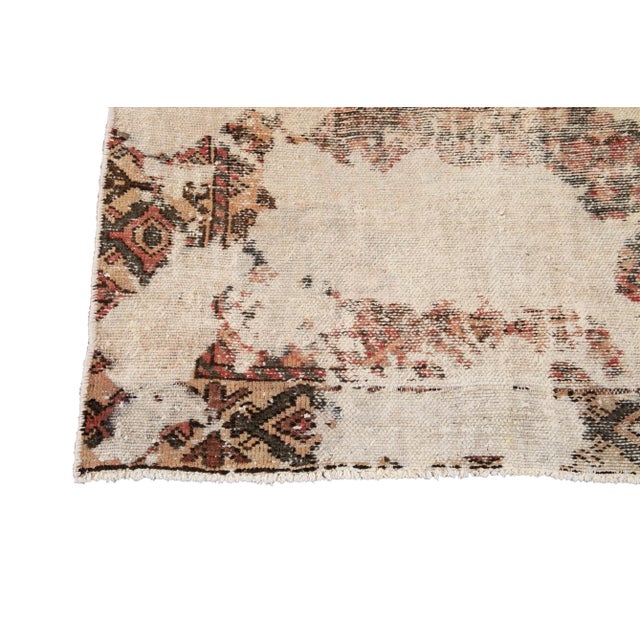 Early 20th Century Vintage Ivory Distrtessed Handmade Wool Rug For Sale - Image 4 of 12