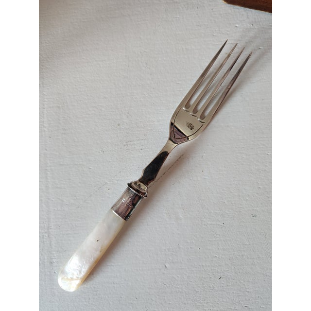 1880's Mother of Pearl Fruit Knife and Fork Set - 24pcs with Wooden Box For Sale - Image 9 of 12