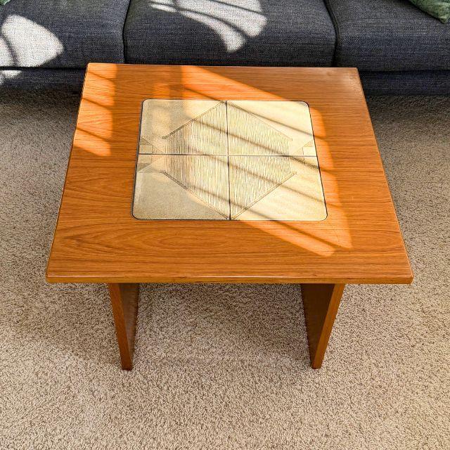 Authentic Gangsø Møbler Danish Modern teak side table featuring stunning stone tile inlay tops. Made in Denmark in the...