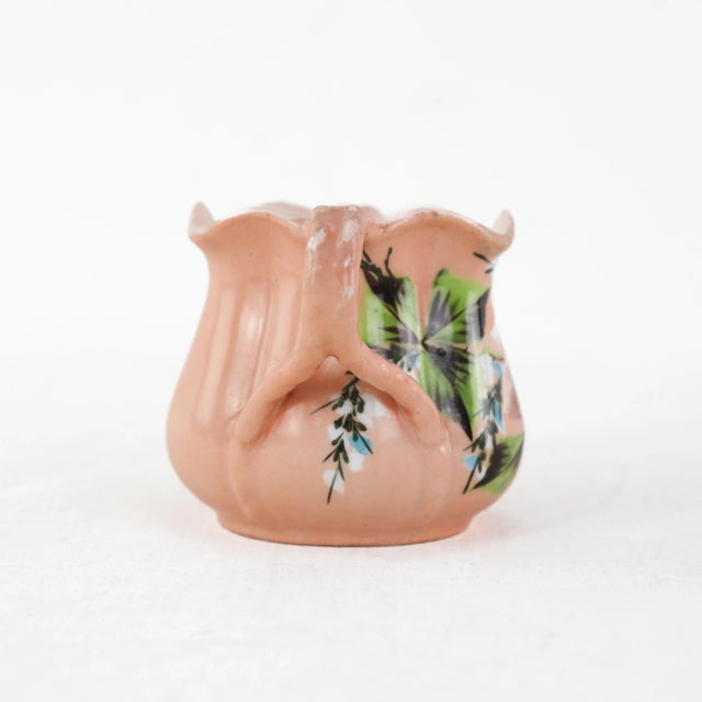 Traditional Vintage Peach Porcelain Dual-Handle Floral Mug| Antique Decorative Container For Sale - Image 3 of 9
