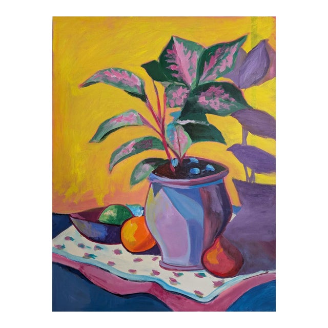 Still Life Vase Fruit Plant - Contemporary Oil on Canvas Original Painting by Paul Scaturro For Sale