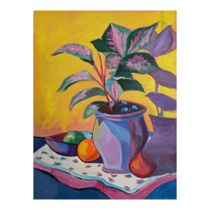 Still Life Vase Fruit Plant - Contemporary Oil on Canvas Original Painting by Paul Scaturro