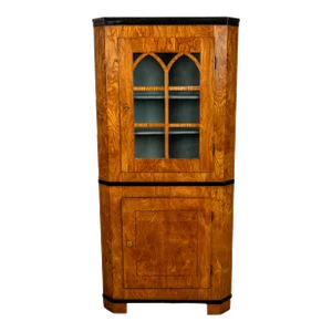 Antique Austrian Figured Ash & Ebony Biedermeier Standing Corner Cabinet 1830