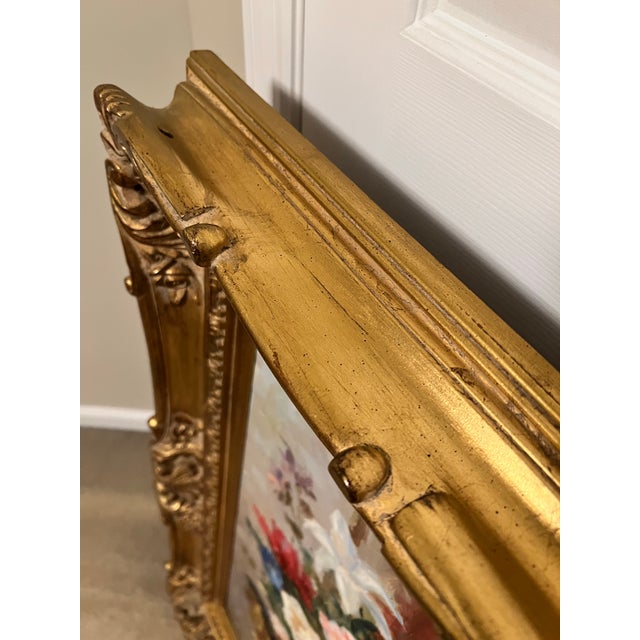 Textile Large Impressionist Original Painting on Canvas Still Life Flowers 33x39 Signed Robis Ornate Victorian Style Frame For Sale - Image 7 of 9