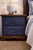 Navy Blue Late 20th Century Pair of Solid Wood Navy Blue Nightstands With Carved Shell Drawer & Walnut Tops For Sale - Image 8 of 12
