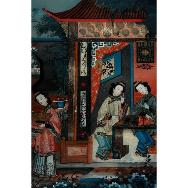 19th-Century Chinese Reverse-Painted Mirror Pictures, Set of 2 For Sale - Image 9 of 11