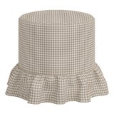 Stoffer Home x Cloth & Company Bernadette Ruffle Drum Ottoman in Muave Mini Gingham For Sale
