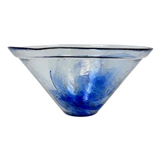 Large Vintage Conical Blue Glass Centerpiece Bowl, 1980s For Sale
