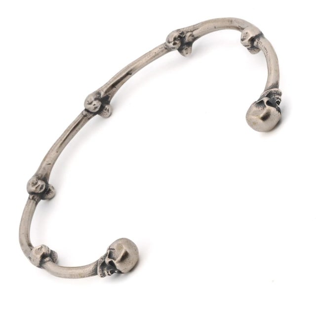 Metal Unique Skull Sterling Silver Cuff Bracelet For Sale - Image 7 of 8
