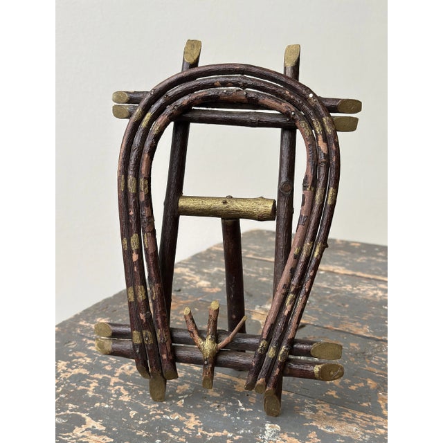Antique Adirondack Twig Picture Frame, Circa Early 20th Century + Vintage Photograph of Two Men on a River, Circa Early 20th Century For Sale - Image 4 of 12