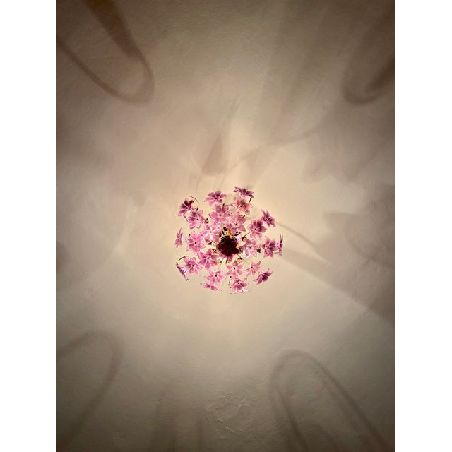 1980s Italian Style Hand-Painted Pink and Purple Murano Glass Floral Chandelier - 4-Light⁠ For Sale - Image 16 of 18