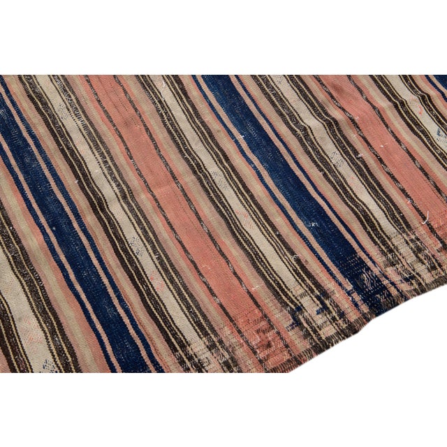 Peach Vintage Kilim Handmade Flatweave Striped Wool Runner For Sale - Image 9 of 10