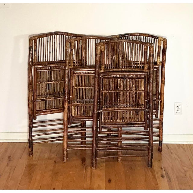 Mid 20th Century Set of Four Vintage Bamboo With Tortoise Shell Finish Folding Chairs For Sale - Image 5 of 12