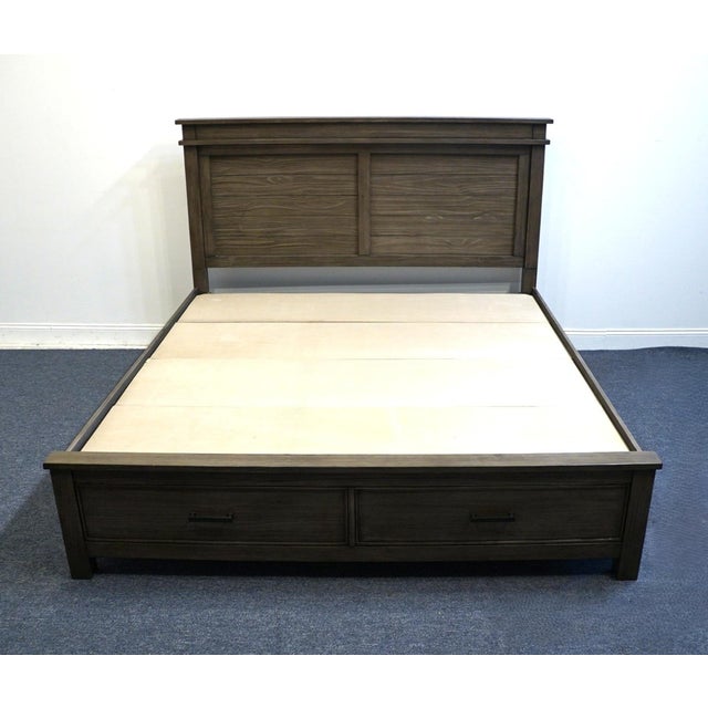 Gray A-America Glacier Point Collection Solid New Zealand Pine King Size Bed W. Storage Footboard - Greystone Finish For Sale - Image 8 of 10