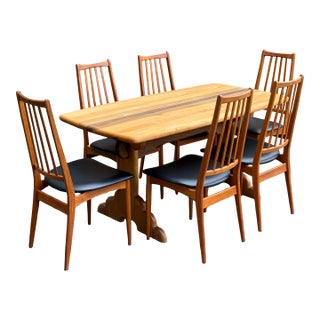 1970s Mid-Century Modern Danish Solid Teak Dining Set of 7 For Sale