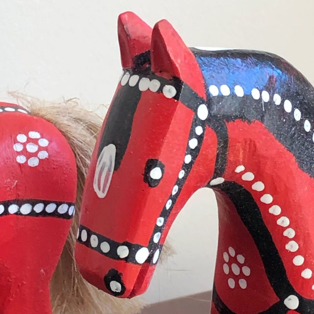 Vintage Handcrafted European Wooden Folk Art Horses — a Pair For Sale - Image 4 of 11