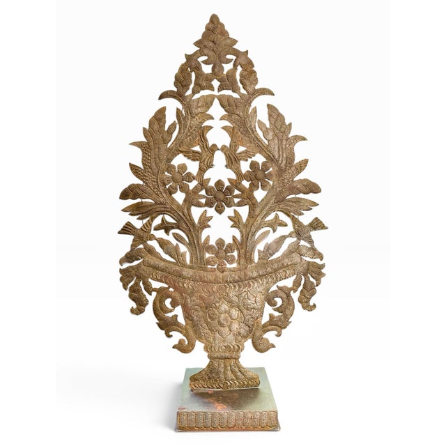 Mexican A Pair of Metal Repoussé Urn Form Garnitures on Stands For Sale - Image 3 of 5