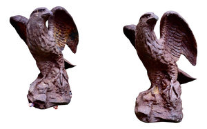 Vintage Weathered Cast Iron Eagle Statues, 1930, Set of 2