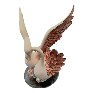 1980s Large Hand Painted Loving Swans Ceramic Statue Vase